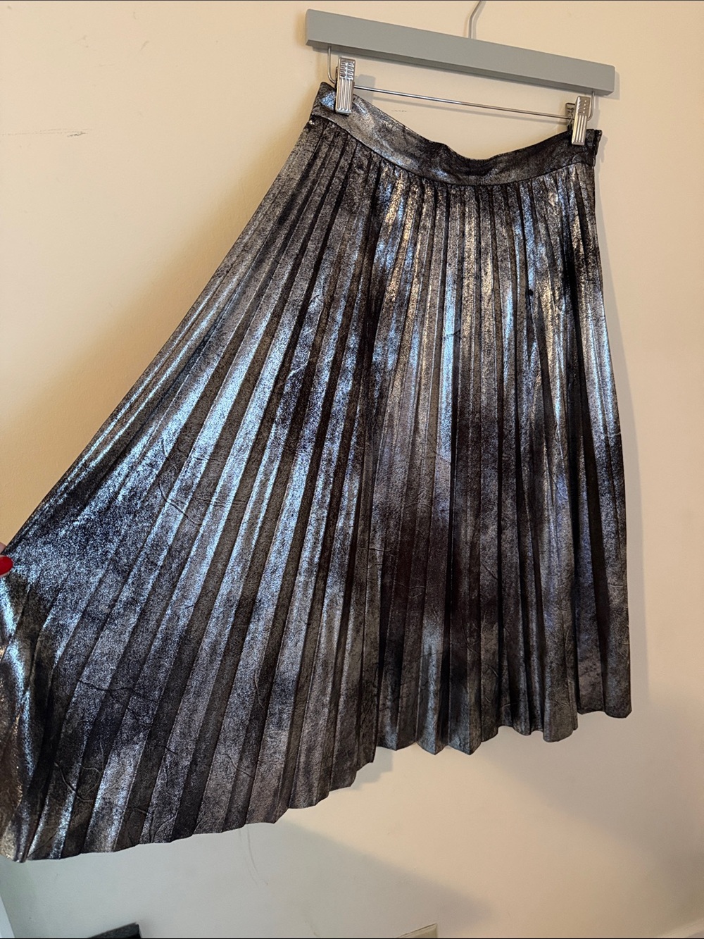 Zara Metallic Pleated Midi Skirt - Silver Black